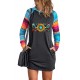 Mom Sunflower Print Striped Raglan Sleeve Shift Mini Dress Mom Sunflower Print Striped Raglan Sleeve Shift Mini Dress