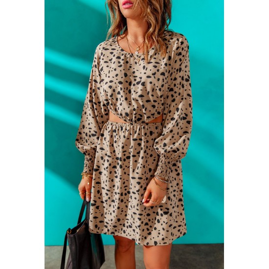 Leopard Print Cut-out Puff Sleeve Mini Dress Leopard Print Cut-out Puff Sleeve Mini Dress