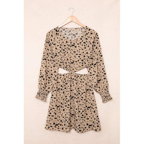 Leopard Print Cut-out Puff Sleeve Mini Dress Leopard Print Cut-out Puff Sleeve Mini Dress