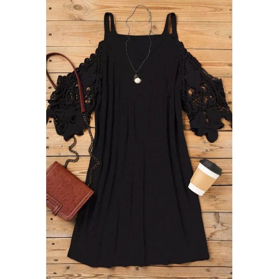Black Black Lace Splicing Cold Shoulder Mini Dress Black Black Lace Splicing Cold Shoulder Mini Dress