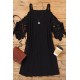 Black Black Lace Splicing Cold Shoulder Mini Dress Black Black Lace Splicing Cold Shoulder Mini Dress