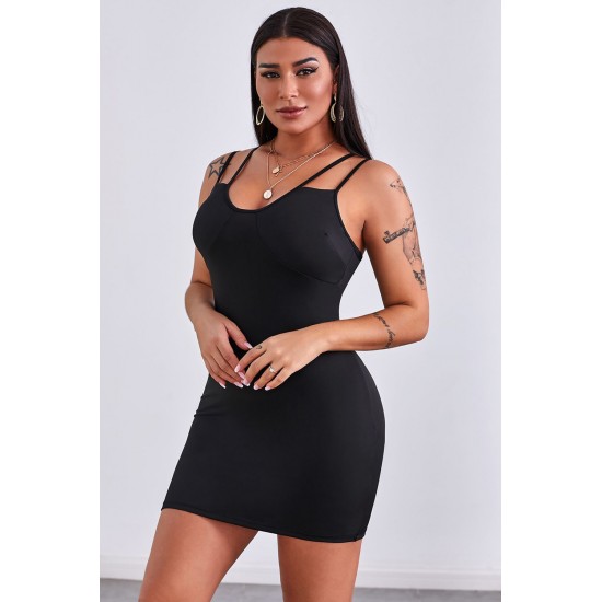 Double Straps Plunge Neck Ruched Mini Dress Double Straps Plunge Neck Ruched Mini Dress