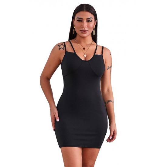 Double Straps Plunge Neck Ruched Mini Dress Double Straps Plunge Neck Ruched Mini Dress