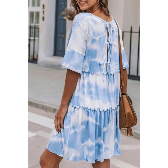 White Crew Neck Tie Dye Half Sleeve Dress White Crew Neck Tie Dye Half Sleeve Dress