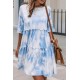 White Crew Neck Tie Dye Half Sleeve Dress White Crew Neck Tie Dye Half Sleeve Dress
