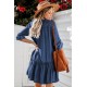 Pocketed Ruffled Denim Shirt Mini Dress Pocketed Ruffled Denim Shirt Mini Dress