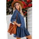 Pocketed Ruffled Denim Shirt Mini Dress Pocketed Ruffled Denim Shirt Mini Dress