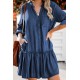 Pocketed Ruffled Denim Shirt Mini Dress Pocketed Ruffled Denim Shirt Mini Dress