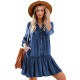 Pocketed Ruffled Denim Shirt Mini Dress Pocketed Ruffled Denim Shirt Mini Dress