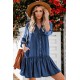 Pocketed Ruffled Denim Shirt Mini Dress Pocketed Ruffled Denim Shirt Mini Dress