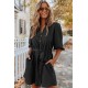 Black Buttoned Tie Waist Denim Shirt Mini Dress Black Buttoned Tie Waist Denim Shirt Mini Dress