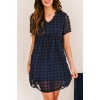 Dark V Neck Pompom Babydoll Style Short Sleeves Flowy Mini Dress