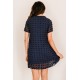 Dark V Neck Pompom Babydoll Style Short Sleeves Flowy Mini Dress Dark V Neck Pompom Babydoll Style Short Sleeves Flowy Mini Dress