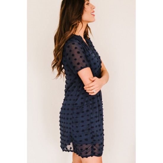 Dark V Neck Pompom Babydoll Style Short Sleeves Flowy Mini Dress Dark V Neck Pompom Babydoll Style Short Sleeves Flowy Mini Dress