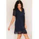 Dark V Neck Pompom Babydoll Style Short Sleeves Flowy Mini Dress Dark V Neck Pompom Babydoll Style Short Sleeves Flowy Mini Dress