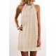 Apricot Pompom Mock Neck Sleeveless Shift Mini Dress Apricot Pompom Mock Neck Sleeveless Shift Mini Dress