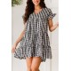 Black Ruffled Short Sleeves Plaid Print Tiered Swing Dress Black Ruffled Short Sleeves Plaid Print Tiered Swing Dress
