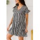 Black Ruffled Short Sleeves Plaid Print Tiered Swing Dress Black Ruffled Short Sleeves Plaid Print Tiered Swing Dress