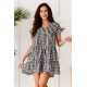 Black Ruffled Short Sleeves Plaid Print Tiered Swing Dress Black Ruffled Short Sleeves Plaid Print Tiered Swing Dress