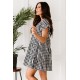 Black Ruffled Short Sleeves Plaid Print Tiered Swing Dress Black Ruffled Short Sleeves Plaid Print Tiered Swing Dress