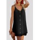 Black Swiss Dot Buttons Spaghetti Strap Mini Dress Black Swiss Dot Buttons Spaghetti Strap Mini Dress
