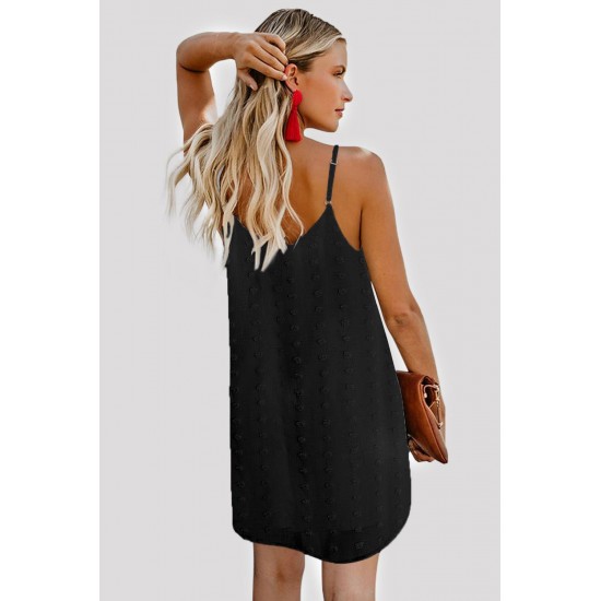 Black Swiss Dot Buttons Spaghetti Strap Mini Dress Black Swiss Dot Buttons Spaghetti Strap Mini Dress