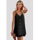 Black Swiss Dot Buttons Spaghetti Strap Mini Dress Black Swiss Dot Buttons Spaghetti Strap Mini Dress