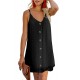 Black Swiss Dot Buttons Spaghetti Strap Mini Dress Black Swiss Dot Buttons Spaghetti Strap Mini Dress