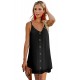 Black Swiss Dot Buttons Spaghetti Strap Mini Dress Black Swiss Dot Buttons Spaghetti Strap Mini Dress