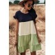 Green Loose Fit Ruffled Color Block Dress Green Loose Fit Ruffled Color Block Dress