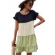 Green Loose Fit Ruffled Color Block Dress Green Loose Fit Ruffled Color Block Dress