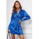 Blue Leopard Print Tie Knot Satin Mini Dress Blue Leopard Print Tie Knot Satin Mini Dress
