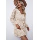 Apricot Wrap-V-Neck Belted Crochet Lace Mini Dress Apricot Wrap-V-Neck Belted Crochet Lace Mini Dress