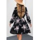 Black Floral Print Elastic Waist Button Mini Dress Black Floral Print Elastic Waist Button Mini Dress
