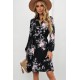 Black Floral Print Elastic Waist Button Mini Dress Black Floral Print Elastic Waist Button Mini Dress