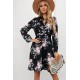 Black Floral Print Elastic Waist Button Mini Dress Black Floral Print Elastic Waist Button Mini Dress