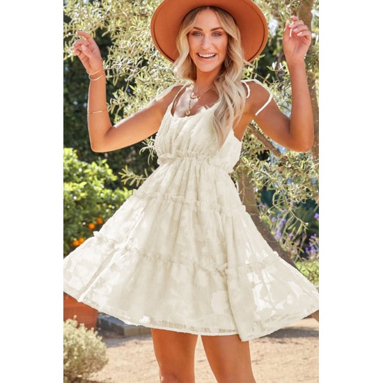 Beige Tiered Textured Babydoll Dress Beige Tiered Textured Babydoll Dress