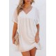 White Polka Dot Textured V Neck Babydoll Dress White Polka Dot Textured V Neck Babydoll Dress