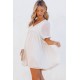 White Polka Dot Textured V Neck Babydoll Dress White Polka Dot Textured V Neck Babydoll Dress
