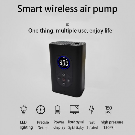Intelligent Cordless Air Pump Automatic Inflatable Pump Portable Handheld Vehicle Pump LCD Digital Display with Built-in Lighting and Emergency Charge Function Intelligent Cordless Air Pump Automatic Inflatable Pump Portable Handheld Vehicle Pump LCD Digital Display with Built-in Lighting and Emergency Charge Function