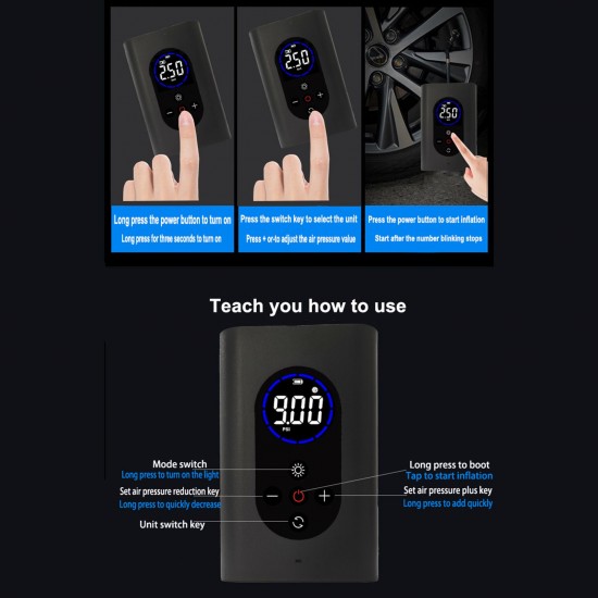 Intelligent Cordless Air Pump Automatic Inflatable Pump Portable Handheld Vehicle Pump LCD Digital Display with Built-in Lighting and Emergency Charge Function Intelligent Cordless Air Pump Automatic Inflatable Pump Portable Handheld Vehicle Pump LCD Digital Display with Built-in Lighting and Emergency Charge Function
