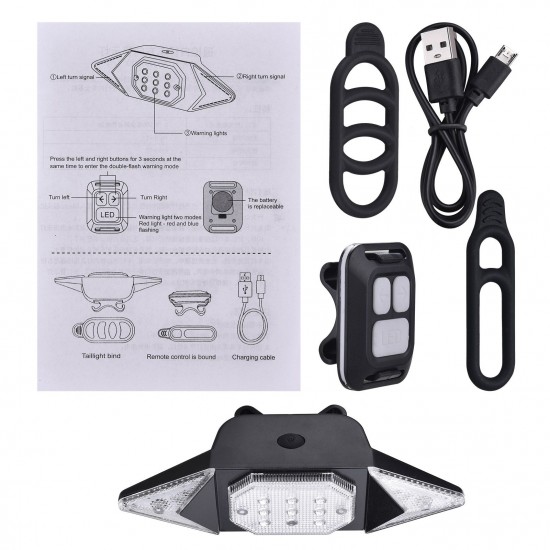 LED Turn Signal Bike Light USB Rechargeable Bicycle Tail Light with Direction Indicator Waterproof Cycling Safety Light Intelligent Remote Control Cycling Rear Bright Light Warning Lamp LED Turn Signal Bike Light USB Rechargeable Bicycle Tail Light with Direction Indicator Waterproof Cycling Safety Light Intelligent Remote Control Cycling Rear Bright Light Warning Lamp