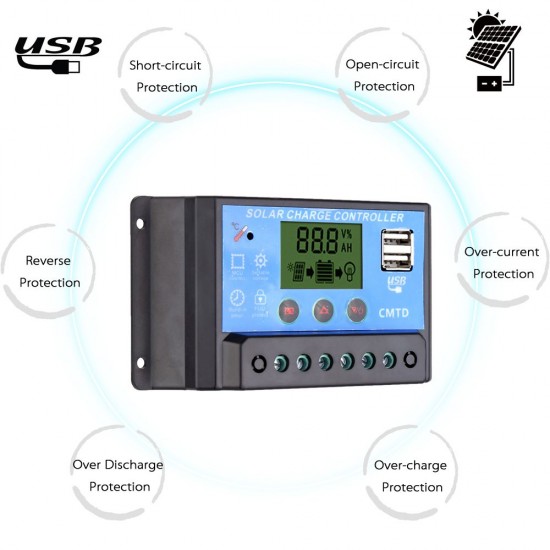 Anself 20A 12V/24V Solar Charge Controller with LCD Display Auto Regulator Timer Solar Panel Battery Lamp LED Lighting Overload Protection Anself 20A 12V/24V Solar Charge Controller with LCD Display Auto Regulator Timer Solar Panel Battery Lamp LED Lighting Overload Protection