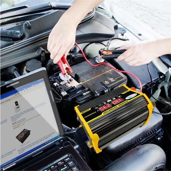 Modified Sine Wave Inverter High Frequency 4000W Peak Power Watt Power Inverter DC 12V to AC 220V Converter Car Power Charger Inverter with 2.1A Dual USB Port Battery Clips Display Screen Modified Sine Wave Inverter High Frequency 4000W Peak Power Watt Power Inverter DC 12V to AC 220V Converter Car Power Charger Inverter with 2.1A Dual USB Port Battery Clips Display Screen