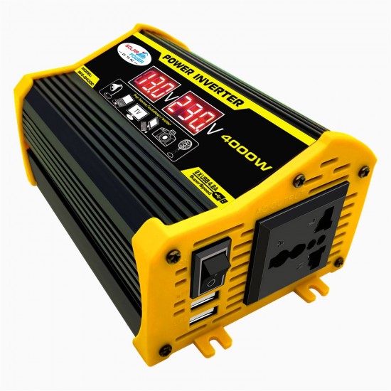 Modified Sine Wave Inverter High Frequency 4000W Peak Power Watt Power Inverter DC 12V to AC 220V Converter Car Power Charger Inverter with 2.1A Dual USB Port Battery Clips Display Screen Modified Sine Wave Inverter High Frequency 4000W Peak Power Watt Power Inverter DC 12V to AC 220V Converter Car Power Charger Inverter with 2.1A Dual USB Port Battery Clips Display Screen