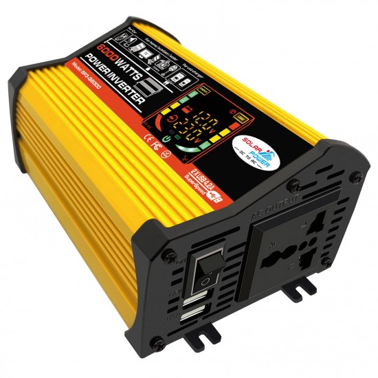Modified Sine Wave Inverter High Frequency 6000W Peak Power Watt Power Inverter DC 12V to AC 220V Converter Car Power Charger Inverter with 2.1A Dual USB Port Battery Clips Display Screen Modified Sine Wave Inverter High Frequency 6000W Peak Power Watt Power Inverter DC 12V to AC 220V Converter Car Power Charger Inverter with 2.1A Dual USB Port Battery Clips Display Screen