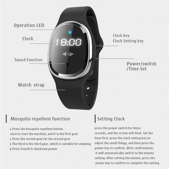 Portable Ultrasonic Mosquito Repellent Bracelets with Clock Non-Toxic Deet Free Bug Insect Repellent Bands Reusable Long Protection Electronic Pest Control Band for Kids & Adults Portable Ultrasonic Mosquito Repellent Bracelets with Clock Non-Toxic Deet Free Bug Insect Repellent Bands Reusable Long Protection Electronic Pest Control Band for Kids & Adults