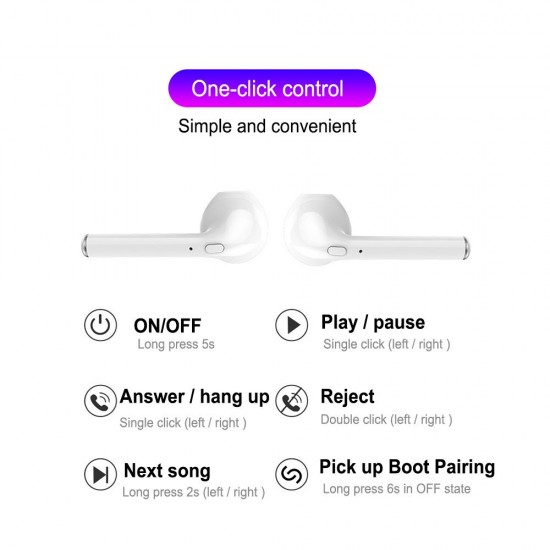 i7S Wirelessly BT5.0 Earbud Headphones In-ear Portable Headsets with Charge Box Touching ControlCompatible with Android / iOS i7S Wirelessly BT5.0 Earbud Headphones In-ear Portable Headsets with Charge Box Touching ControlCompatible with Android / iOS