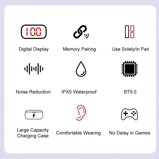 Bluetooth 5.0 Earbuds True Wireless Headphones with Mic In-ear Stereo Earphones Twins IPX5 Waterproof Sports Headset Charging Box Battery Digital Display Bluetooth 5.0 Earbuds True Wireless Headphones with Mic In-ear Stereo Earphones Twins IPX5 Waterproof Sports Headset Charging Box Battery Digital Display