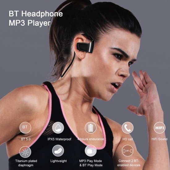 8GB MP3 Player Wireless Bluetooth 5.0 Headphone IPX5 Waterproof Music Earphone Outdoor Sports Headset with Mic for Mobile Phone 8GB MP3 Player Wireless Bluetooth 5.0 Headphone IPX5 Waterproof Music Earphone Outdoor Sports Headset with Mic for Mobile Phone